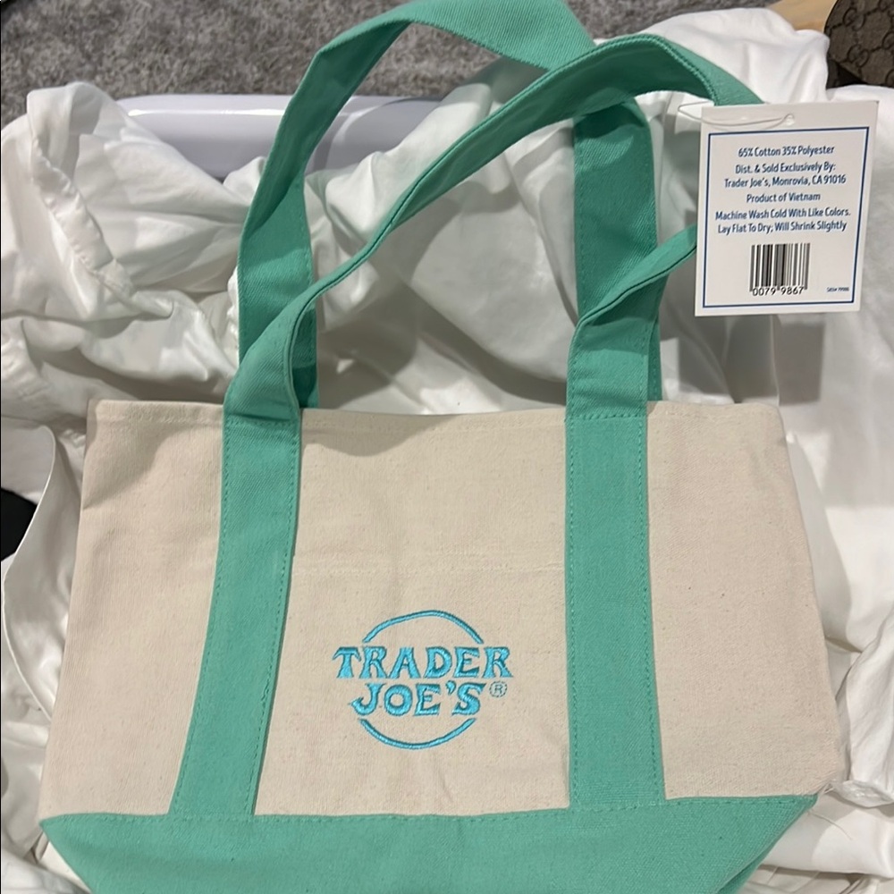 Cream and Green Tote Bag